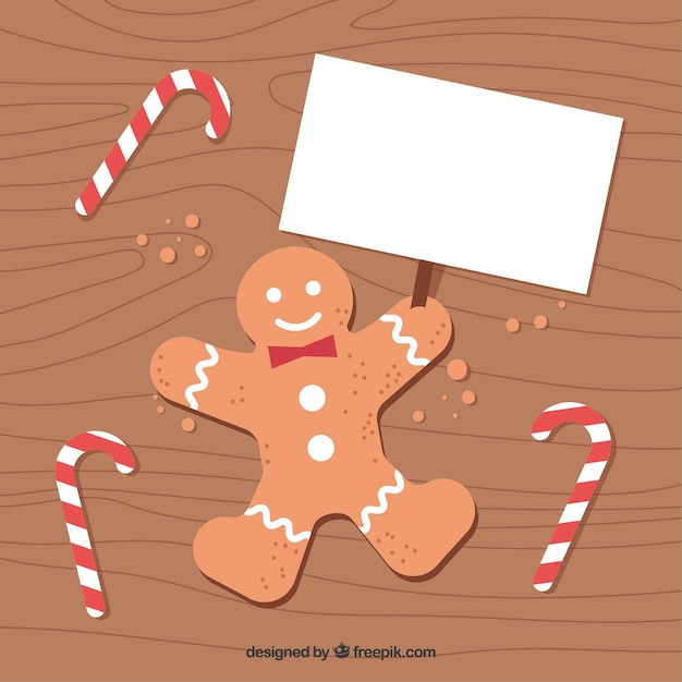 Free vector gingerbread cookie background with caramel sticks