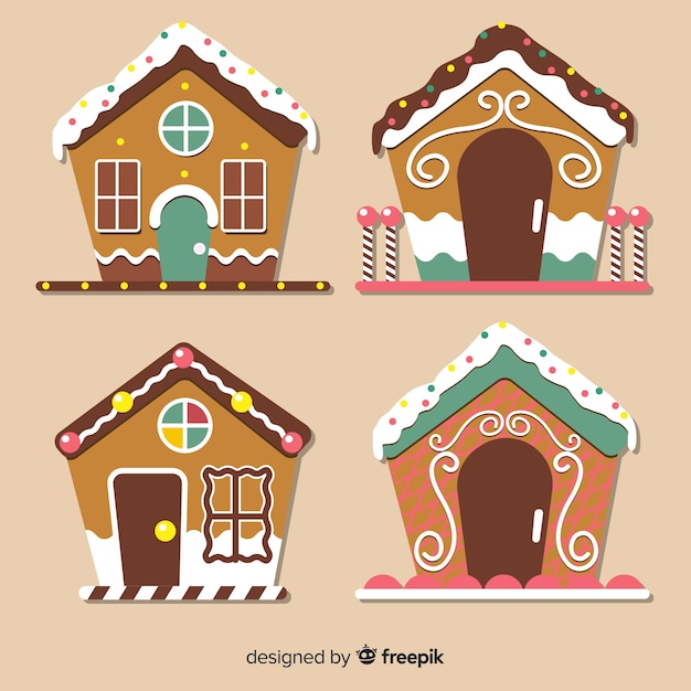 Free vector gingerbread flat house collection