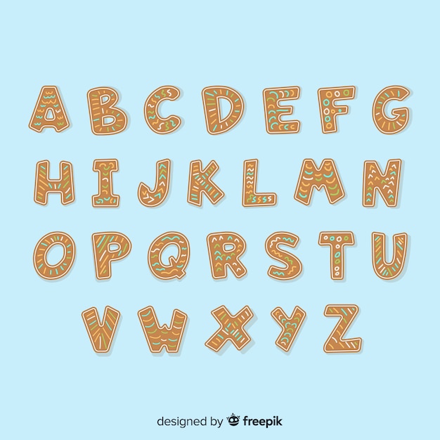 Gingerbread hand drawn alphabet