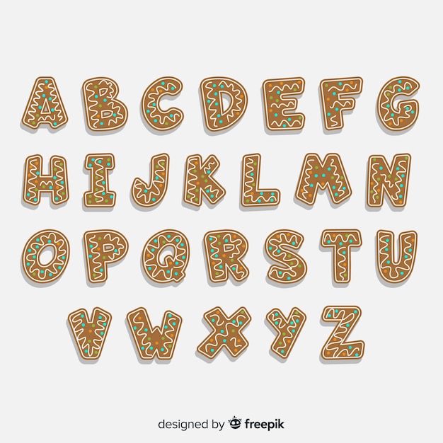 Free vector gingerbread hand drawn alphabet