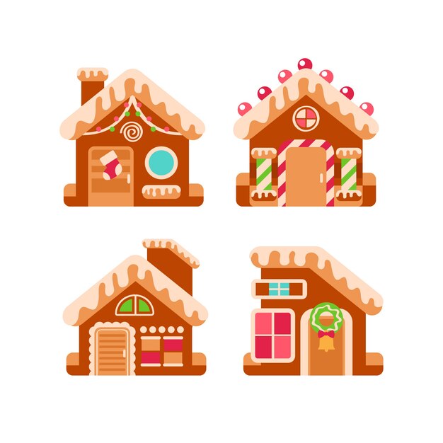 Gingerbread house collection in flat design