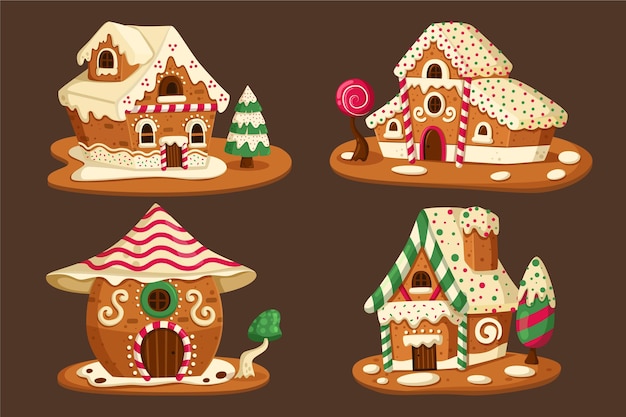 Gingerbread house collection in flat design