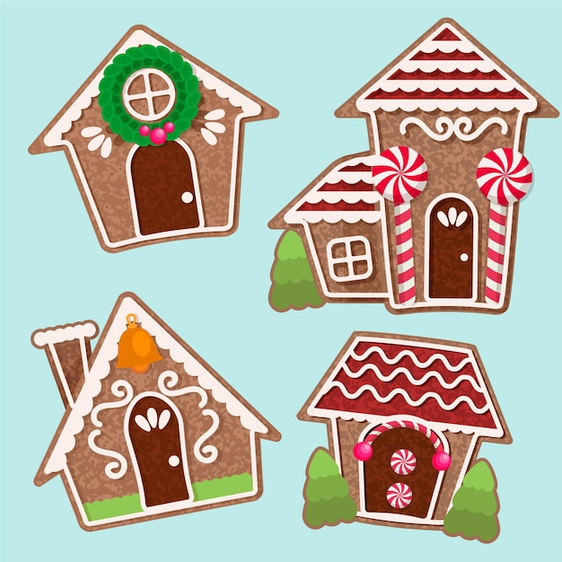 Free vector gingerbread house collection in flat design