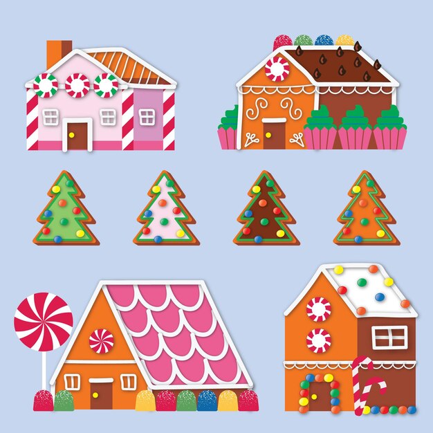 Gingerbread house collection in flat design