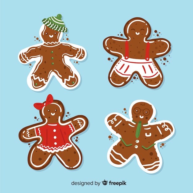 Gingerbread man cookie collection in flat design