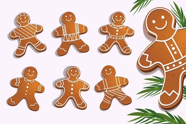 Gingerbread man cookie collection in flat design