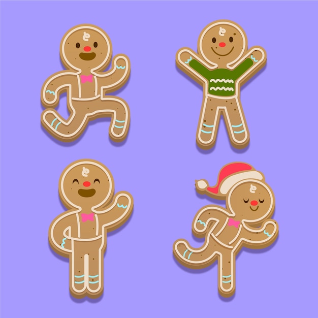 Free vector gingerbread man cookie collection in flat design