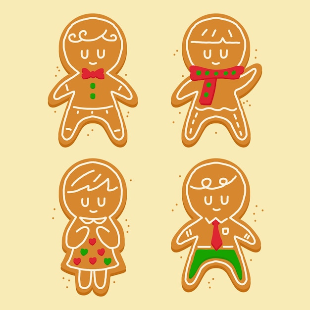 Gingerbread man cookie collection in flat design