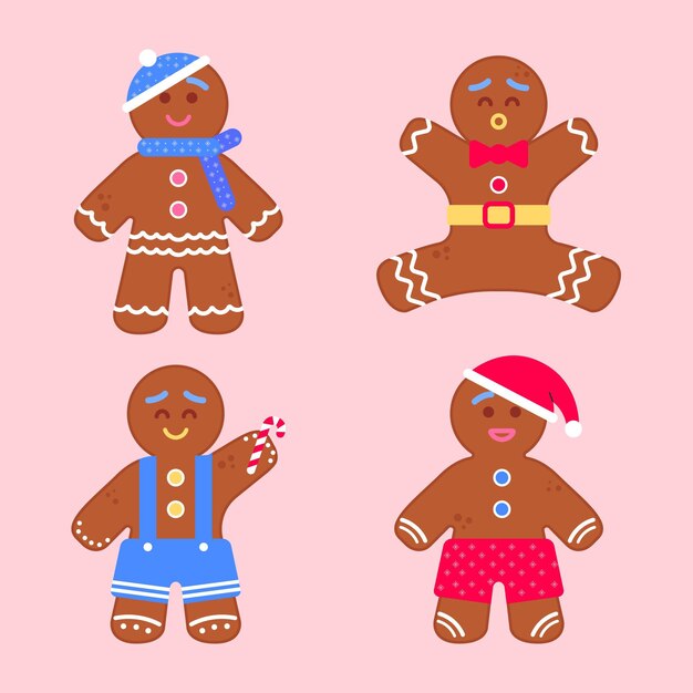 Gingerbread man cookie collection in flat design