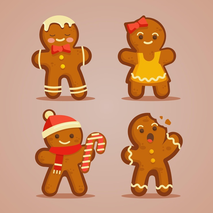 Free Vector gingerbread man cookie collection in flat design