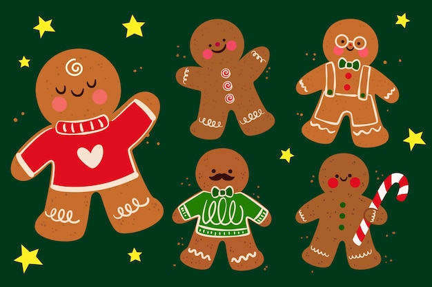 Gingerbread man cookie collection in flat design