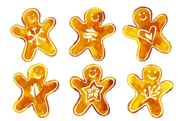 Gingerbread man cookie collection in watercolor