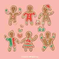 Free vector gingerbread man cookies with different emotions