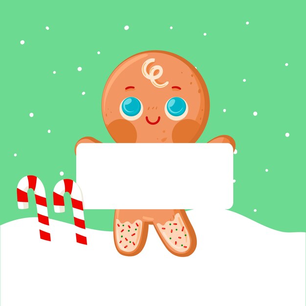 Free vector gingerbread man holding blank banner