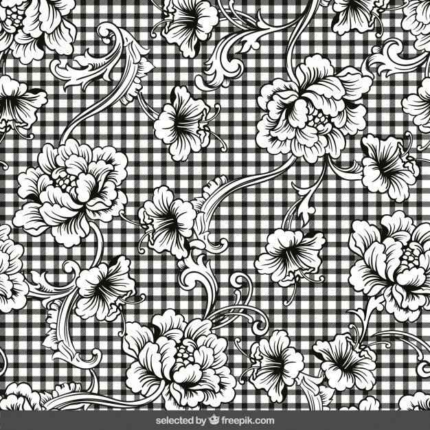 Gingham Background With Floral Ornaments