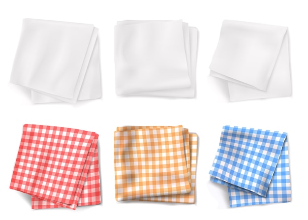 Free vector gingham tablecloths and white kitchen towels top view