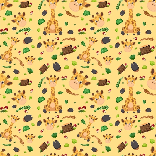 Free vector giraffe cute animal seamless pattern