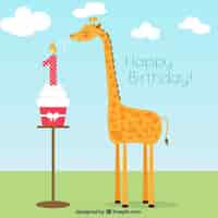 Free vector giraffe flat birthday card