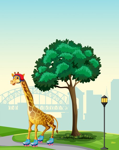 Giraffe in park scene