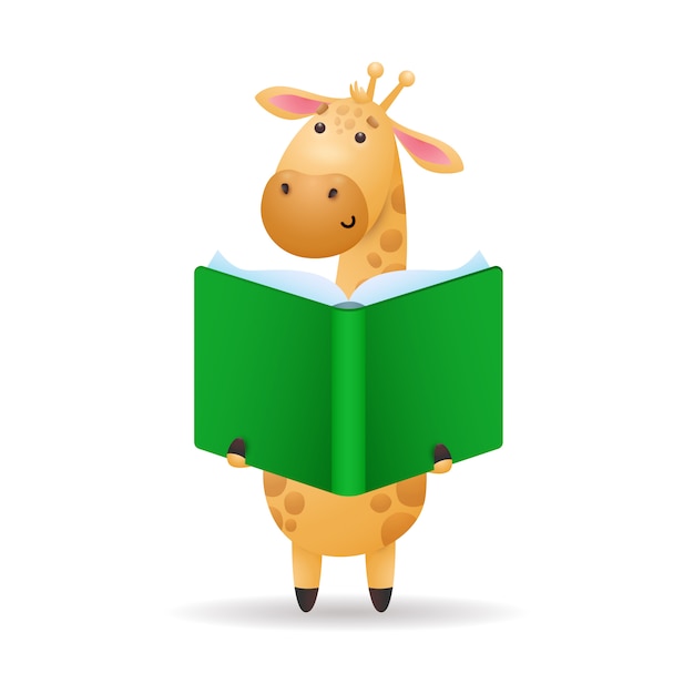 Giraffe reading book illustration