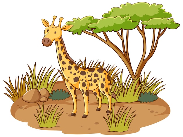 Free vector giraffe in savannah forest on white background