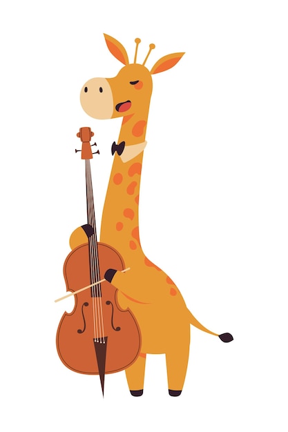 Giraffa con icona del violino disegno isolato