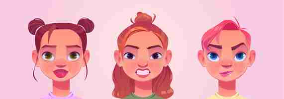 Free vector girl avatars young female characters faces women