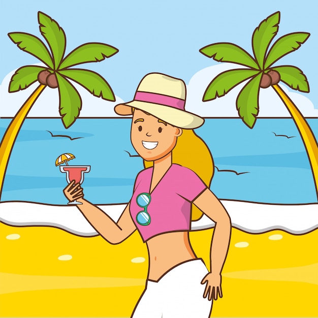 Free vector girl in beach vacations