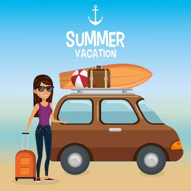 Free vector girl in the beach with summer vacations