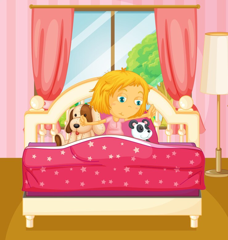 Free Vector girl in bed getting up