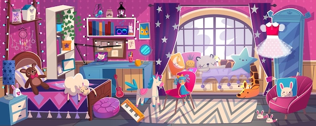 Girl bedroom interior cute room in princess style