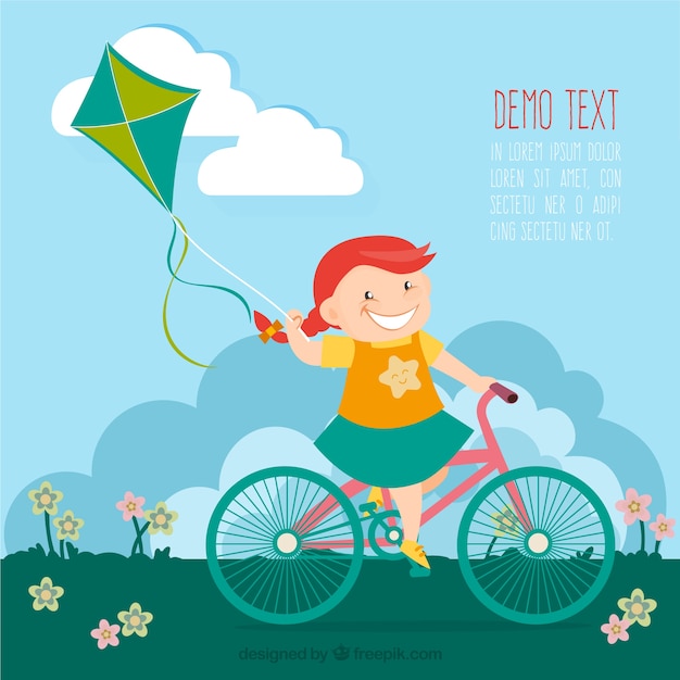 Girl on bicycle with a kite