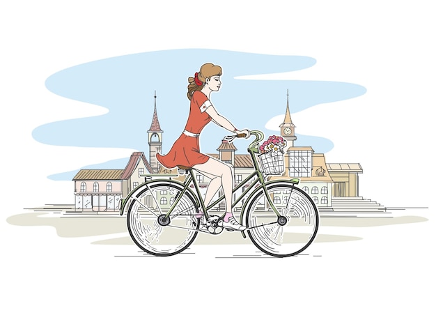 Free vector girl on bicycle