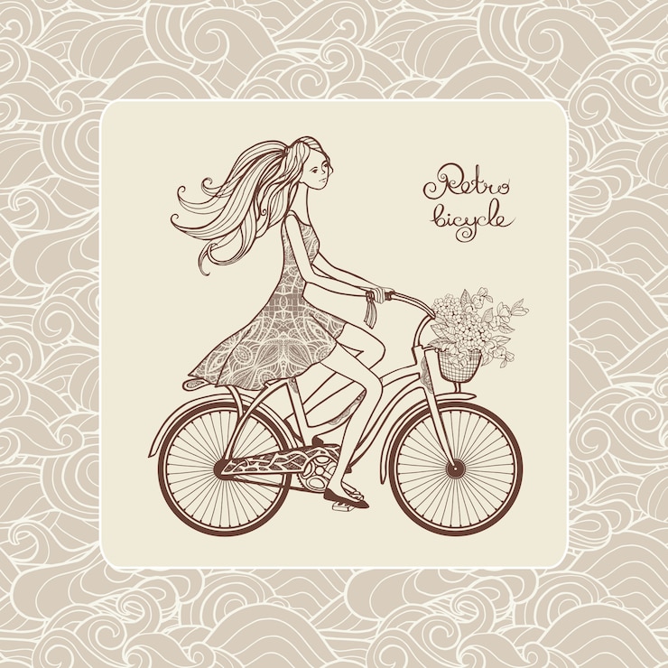 Free Vector girl on bicycle