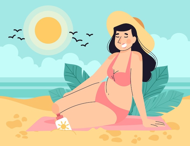 Vettore gratuito ragazza in bikini sulla spiaggia illustrazione