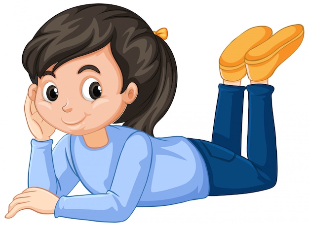 Free vector girl in blue shirt laying down on white