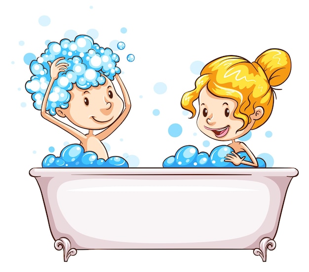 Free vector a girl and a boy at the bathtub