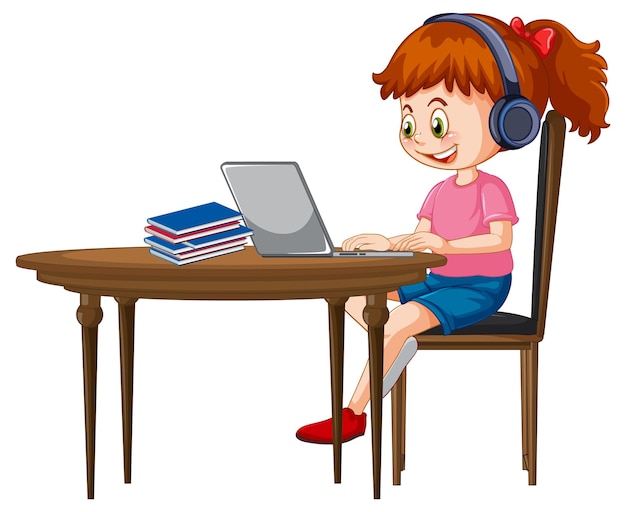 免费矢量一个女孩在笔记本电脑浏览互联网