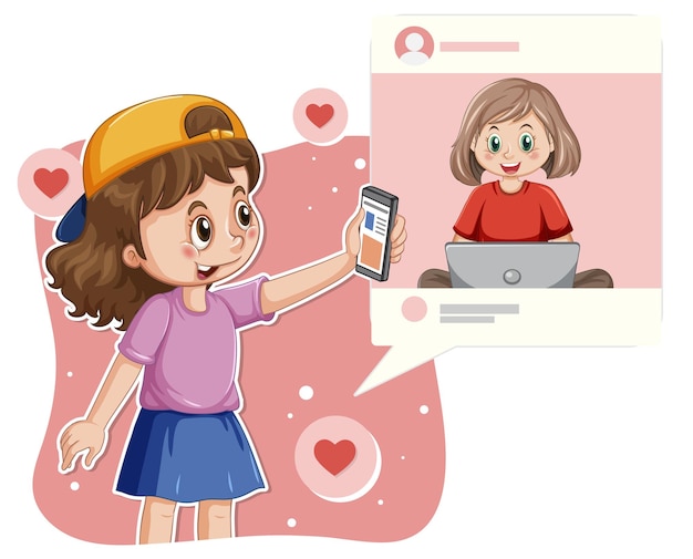 Free vector a girl browsing social media