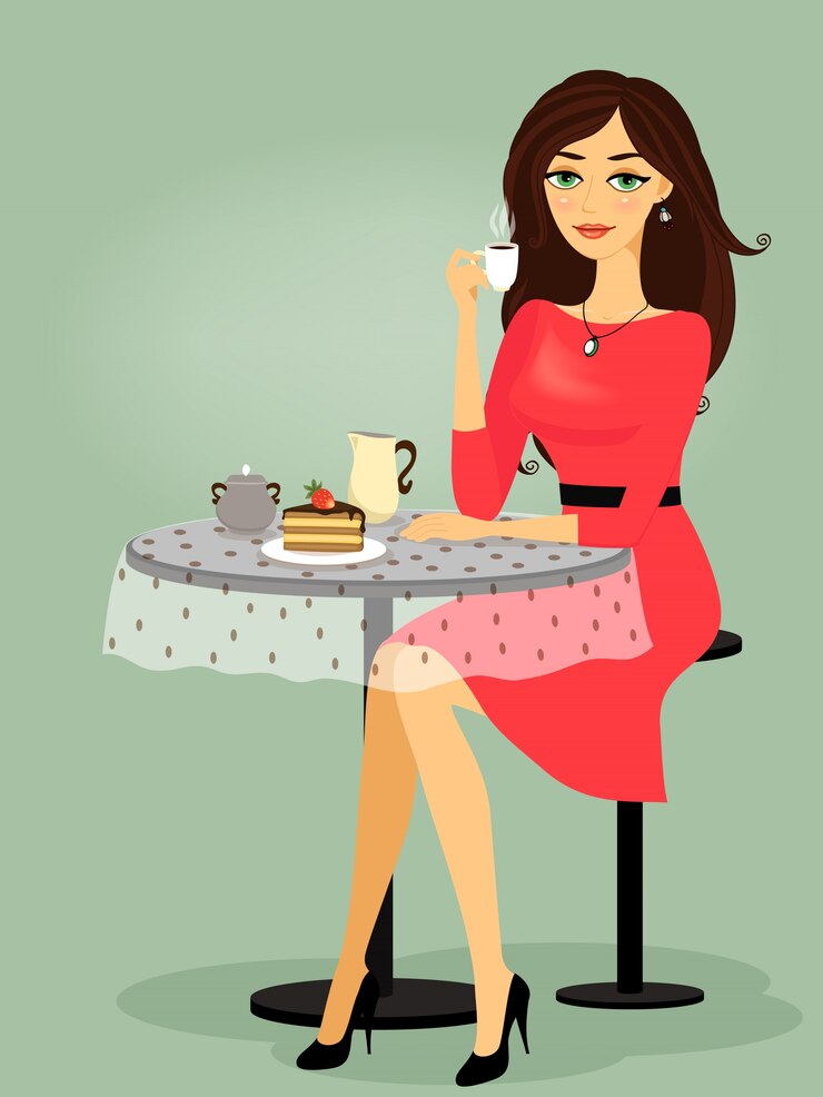 Free Vector girl in the cafe, blank promo