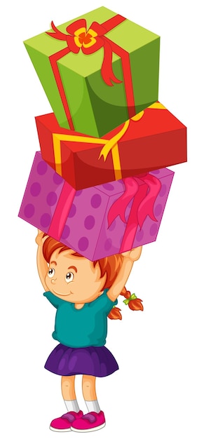 Free vector girl carrying three boxes of presents