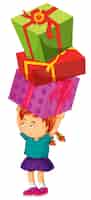 Free vector girl carrying three boxes of presents