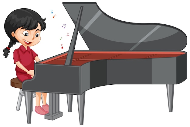 Vettore gratuito un personaggio dei cartoni animati di ragazza suonare il pianoforte