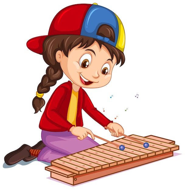 Vettore gratuito un personaggio dei cartoni animati di una ragazza che suona lo xilofono