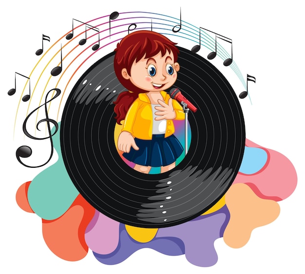 A girl cartoon character with music melody symbol cartoon