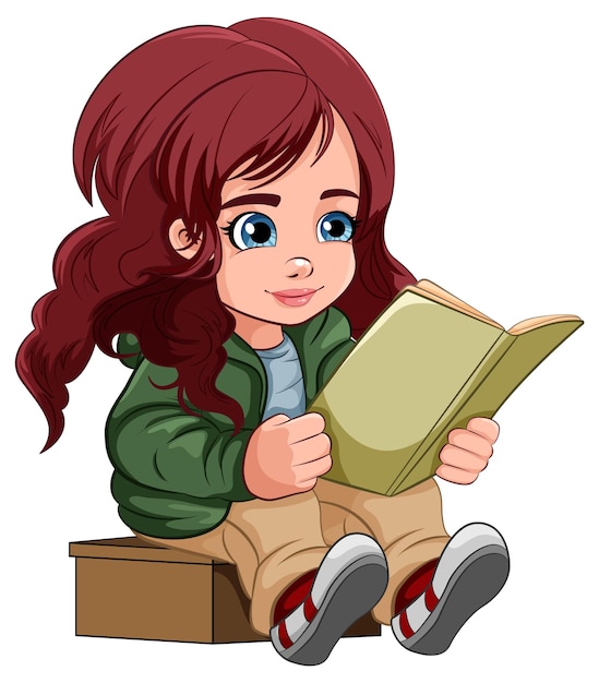 Free vector girl cartoon reading book isolated