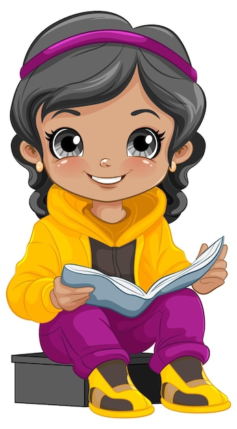 Girl cartoon reading book isolated