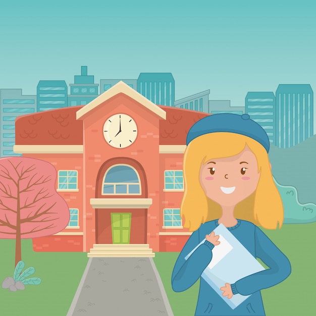 Free vector girl cartoon of school design