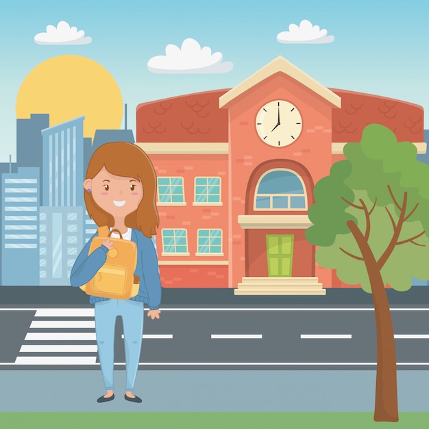 Free vector girl cartoon of school design