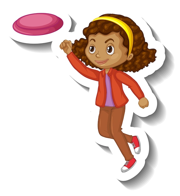 Free vector a girl catching plate cartoon character sticker